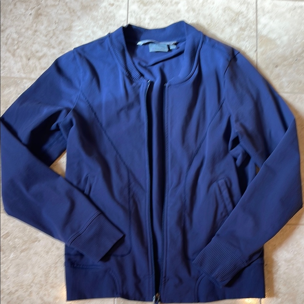 Athleta Navy Blue Bomber Jacket Fitted Silhouette